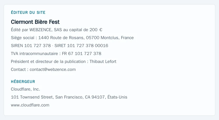 Coordonnées légales de l&rsquo;éditeur et de l&rsquo;hébergeur du site